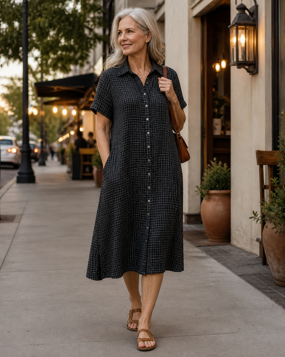 Black gingham dress scene