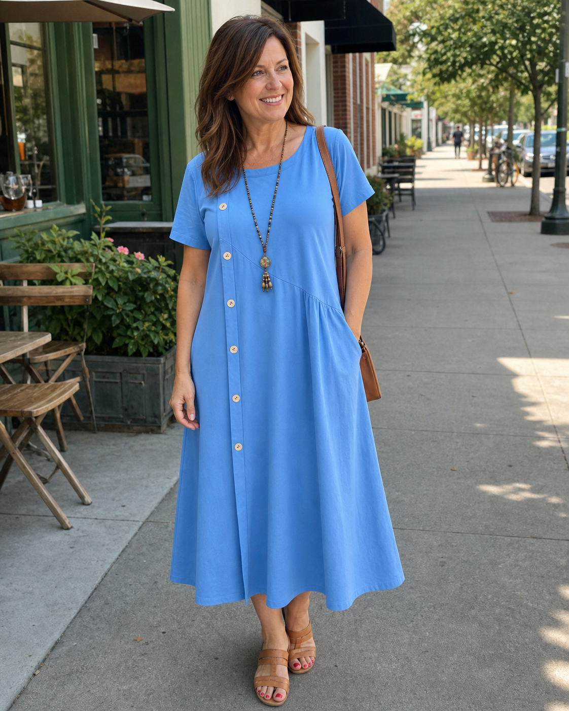 Customer wearing the airy A-line dress