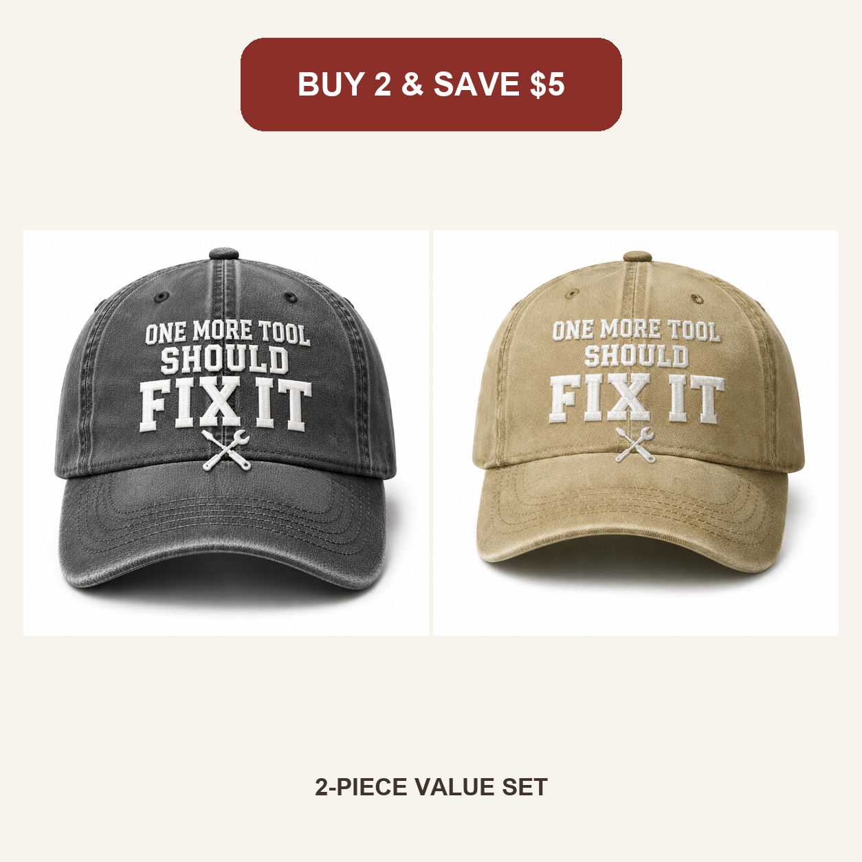 🧢Men’s Vintage “One More Tool Should Fix It” Embroidered Baseball Cap – Adjustable Washed Cotton Workwear Hat