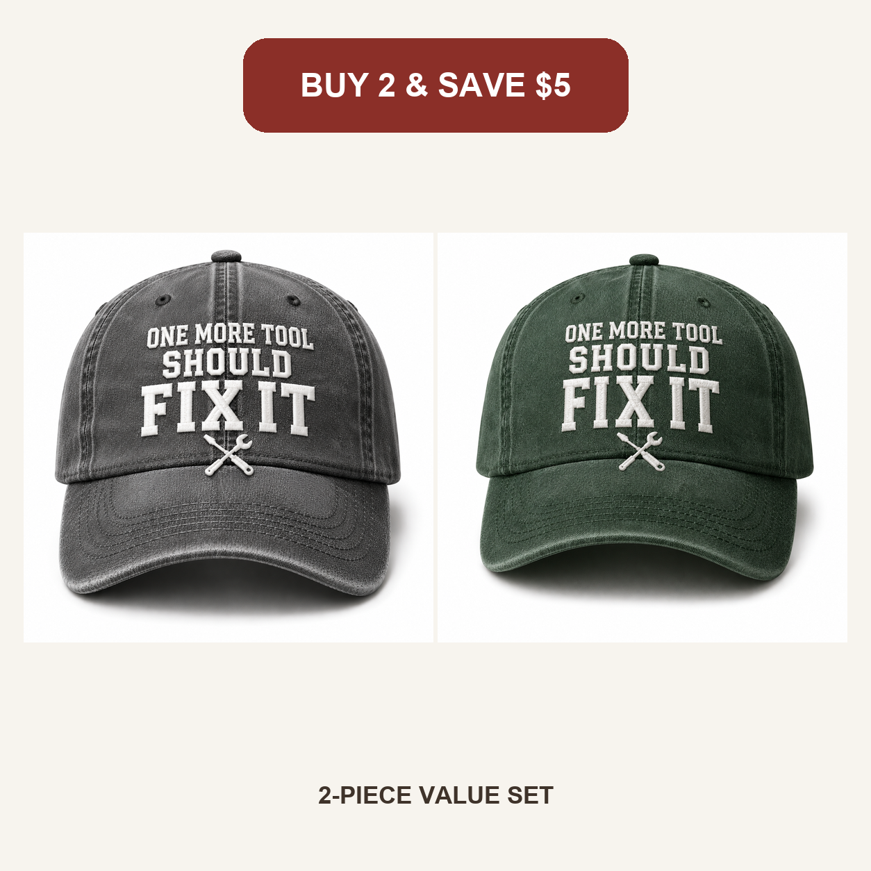 🧢Men’s Vintage “One More Tool Should Fix It” Embroidered Baseball Cap – Adjustable Washed Cotton Workwear Hat