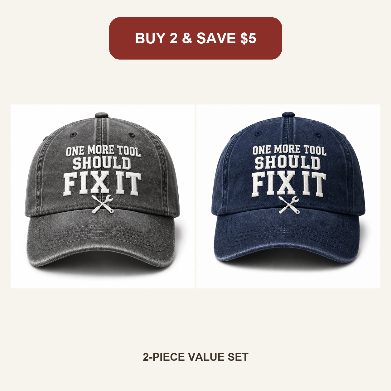 🧢Men’s Vintage “One More Tool Should Fix It” Embroidered Baseball Cap – Adjustable Washed Cotton Workwear Hat