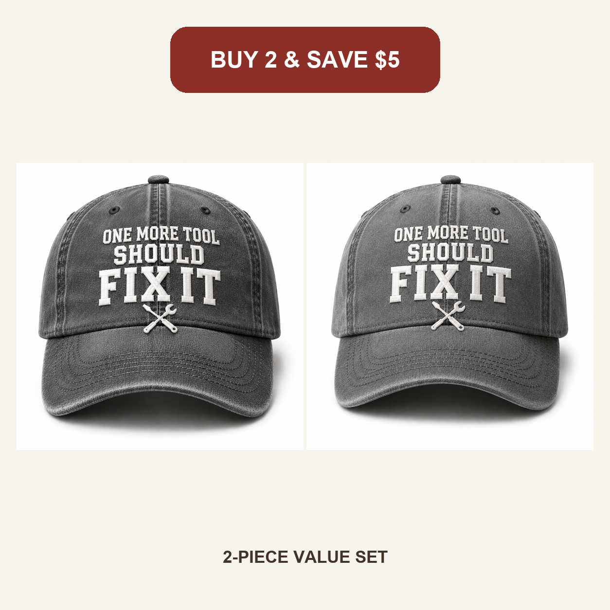 🧢Men’s Vintage “One More Tool Should Fix It” Embroidered Baseball Cap – Adjustable Washed Cotton Workwear Hat