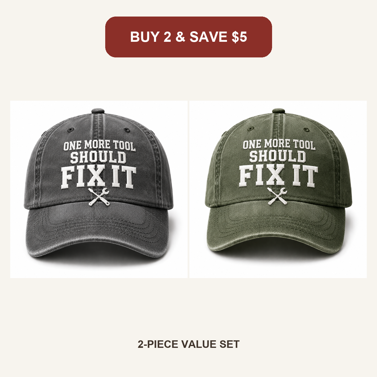 🧢Men’s Vintage “One More Tool Should Fix It” Embroidered Baseball Cap – Adjustable Washed Cotton Workwear Hat
