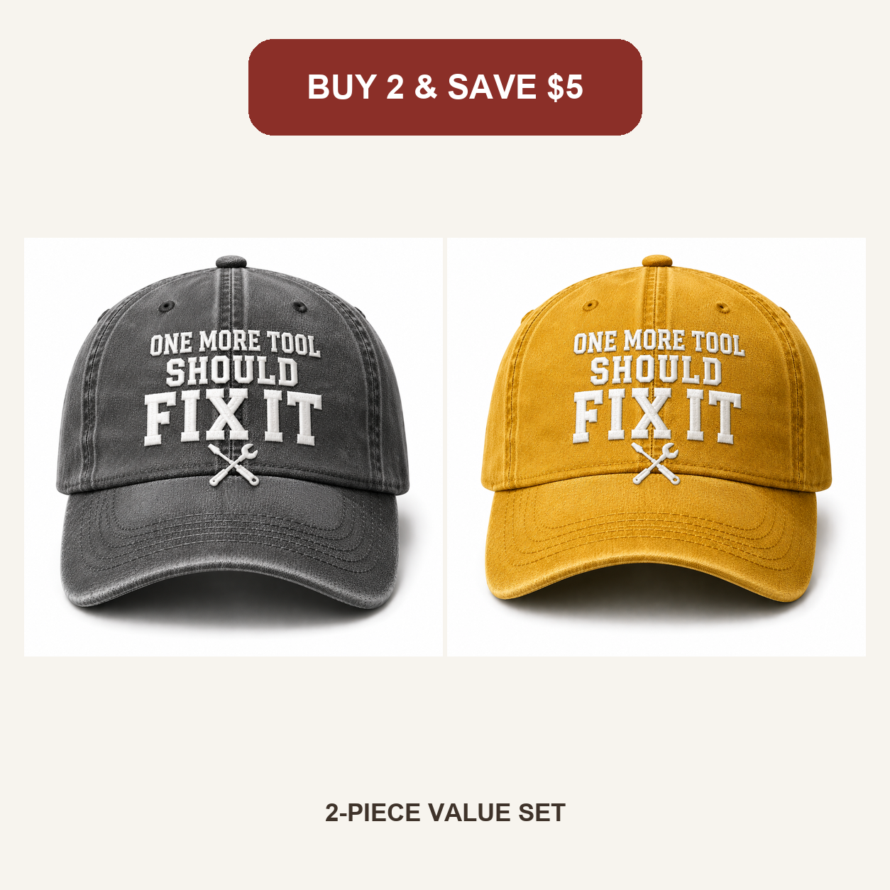 🧢Men’s Vintage “One More Tool Should Fix It” Embroidered Baseball Cap – Adjustable Washed Cotton Workwear Hat