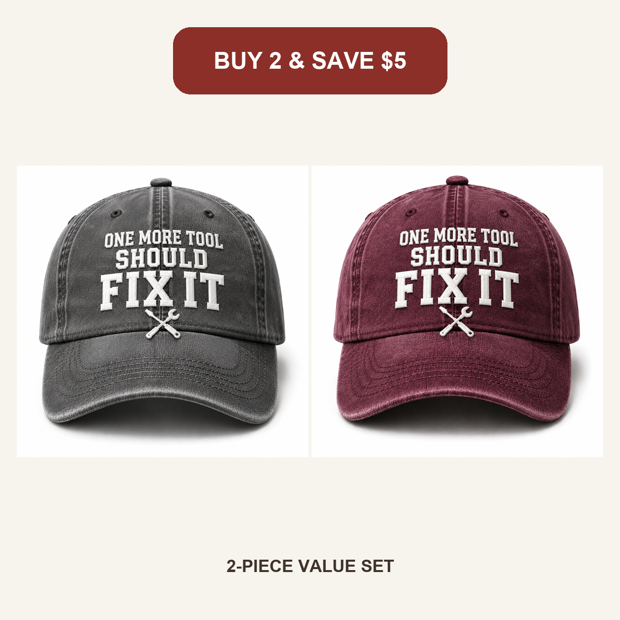 🧢Men’s Vintage “One More Tool Should Fix It” Embroidered Baseball Cap – Adjustable Washed Cotton Workwear Hat