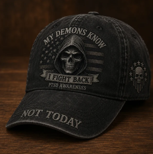 🖤 My Demons Know, I Fight Back – PTSD Awareness Vintage Dad Hat
