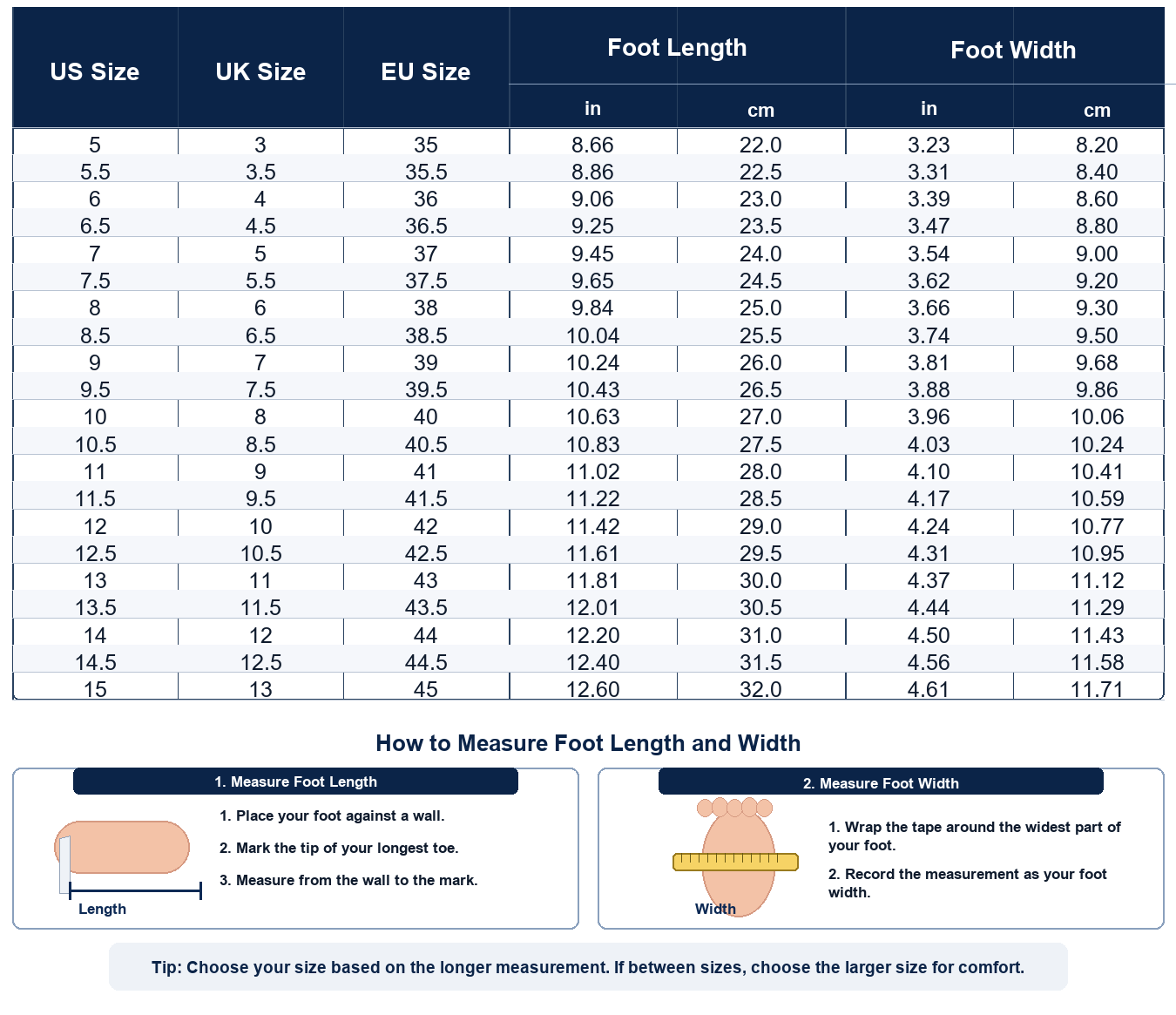 Women's wedge comfort sandals size chart