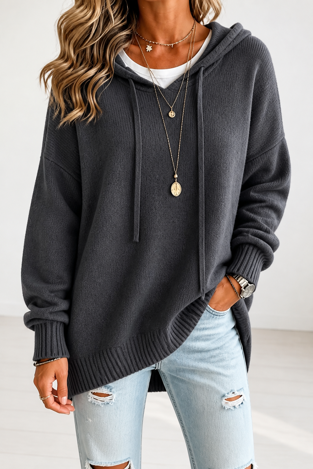 📢📢 70% OFF!!  Wearbella – Oversized Drawstring Hooded Knit Sweater
