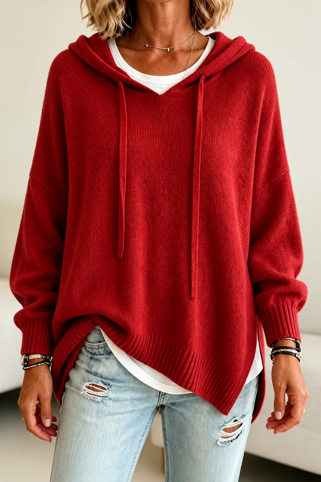 📢📢 70% OFF!!  Wearbella – Oversized Drawstring Hooded Knit Sweater