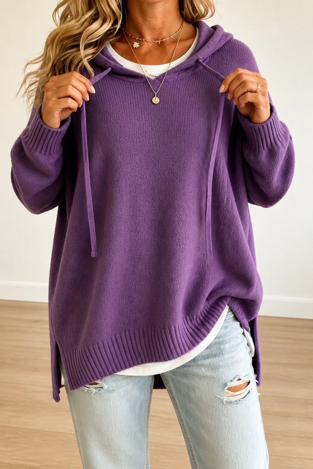 📢📢 70% OFF!!  Wearbella – Oversized Drawstring Hooded Knit Sweater