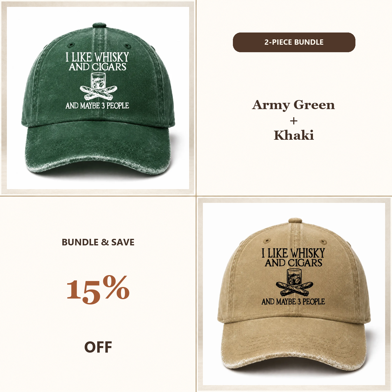 🥃 I Like Whisky, Cigars & Maybe 3 People Vintage Washed Cap 🚬