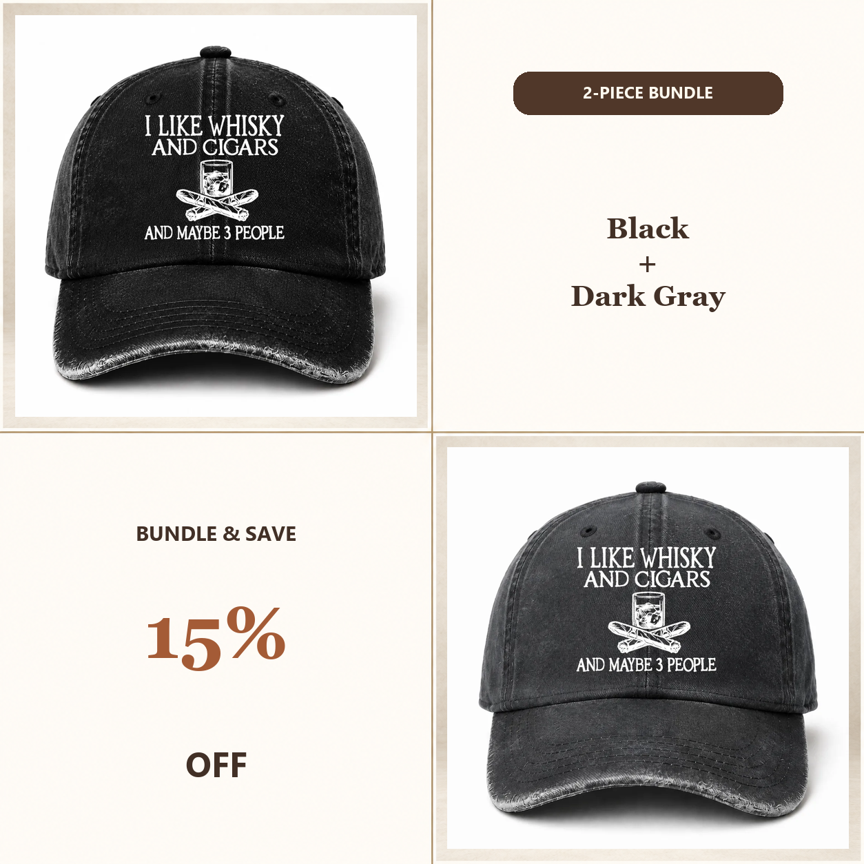 🥃 I Like Whisky, Cigars & Maybe 3 People Vintage Washed Cap 🚬