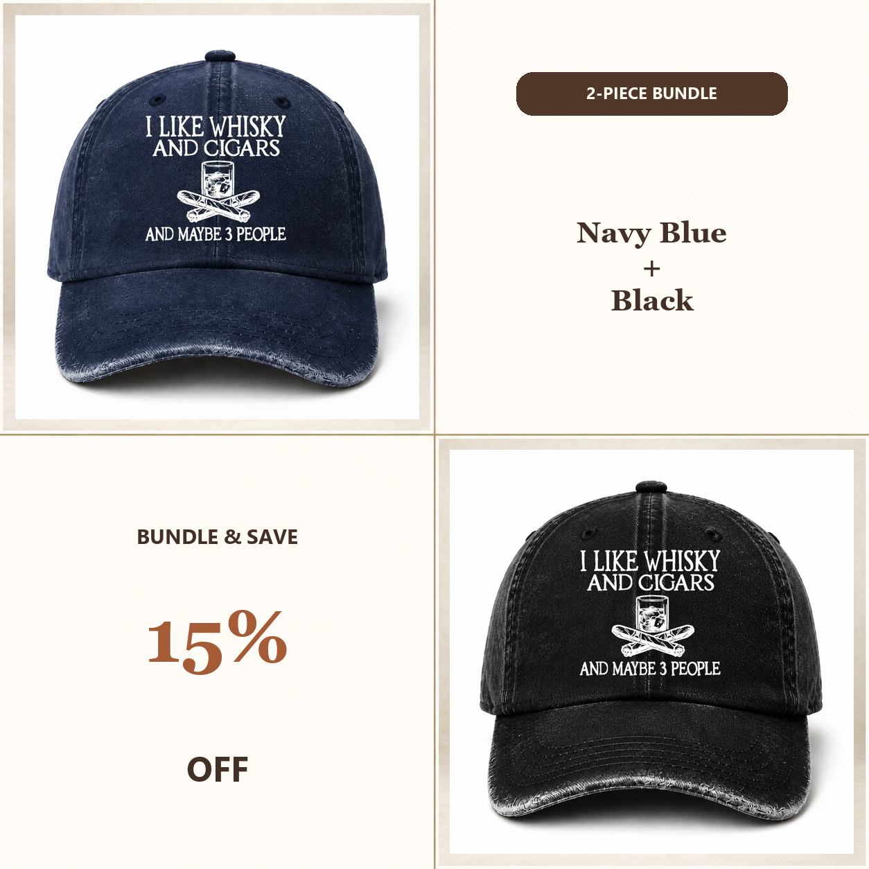 🥃 I Like Whisky, Cigars & Maybe 3 People Vintage Washed Cap 🚬