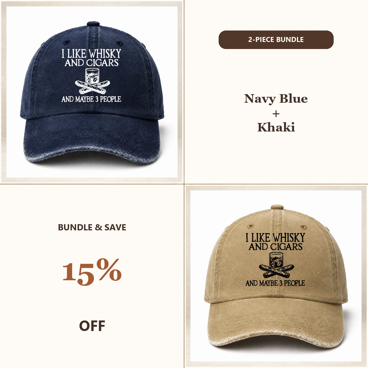 🥃 I Like Whisky, Cigars & Maybe 3 People Vintage Washed Cap 🚬
