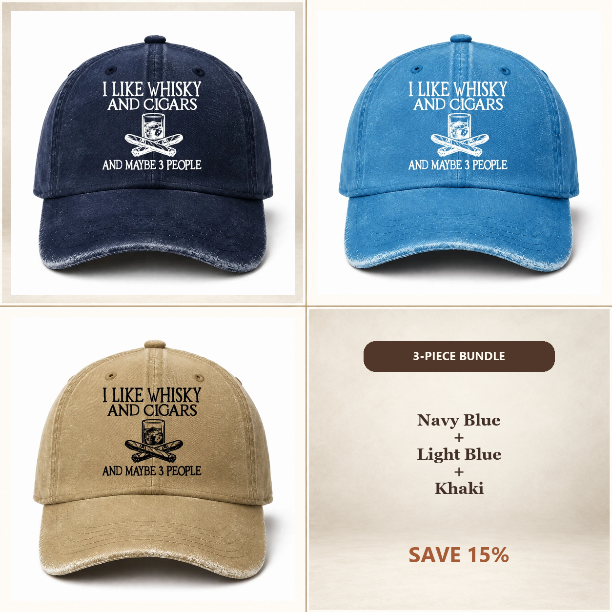 🥃 I Like Whisky, Cigars & Maybe 3 People Vintage Washed Cap 🚬