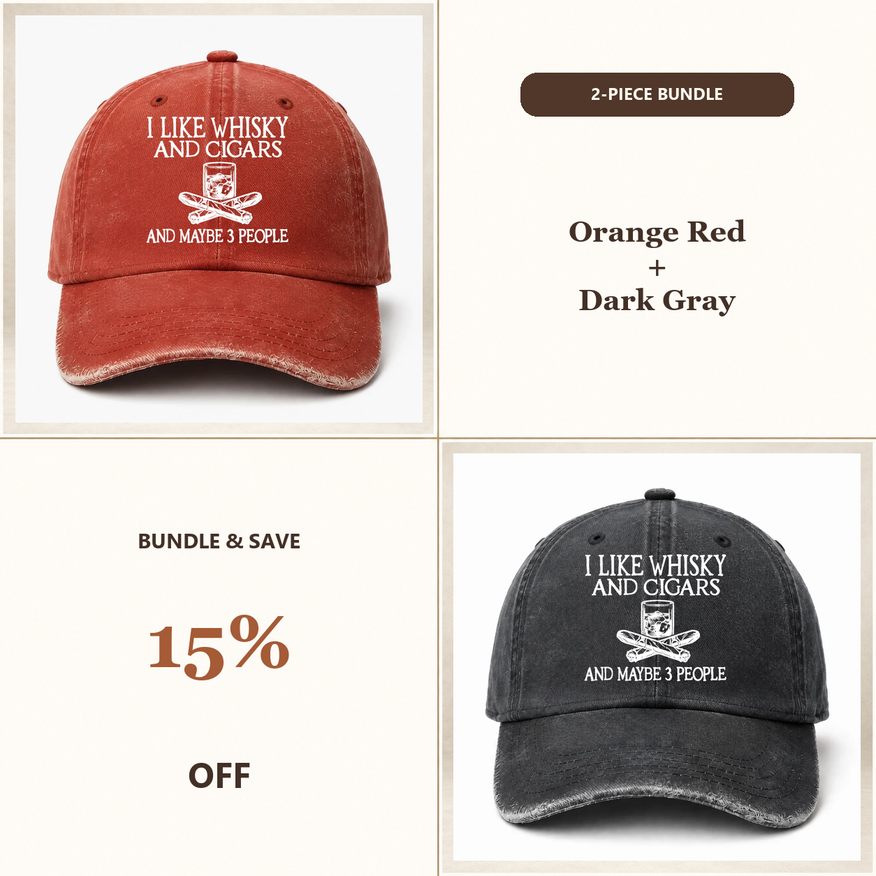 🥃 I Like Whisky, Cigars & Maybe 3 People Vintage Washed Cap 🚬