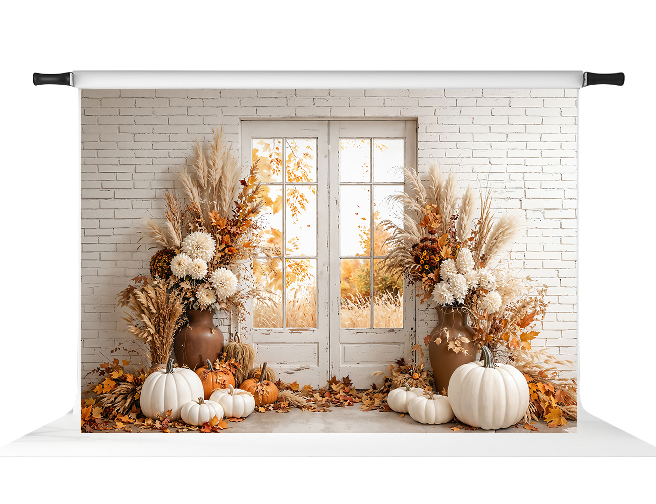 Kate Atelier Fall Cozy Pumpkin Floral Window Printed Backdrop