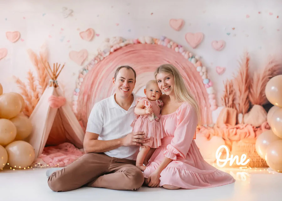 Kate Atelier Boho Rainbow Tent Hearts Pink Backdrop