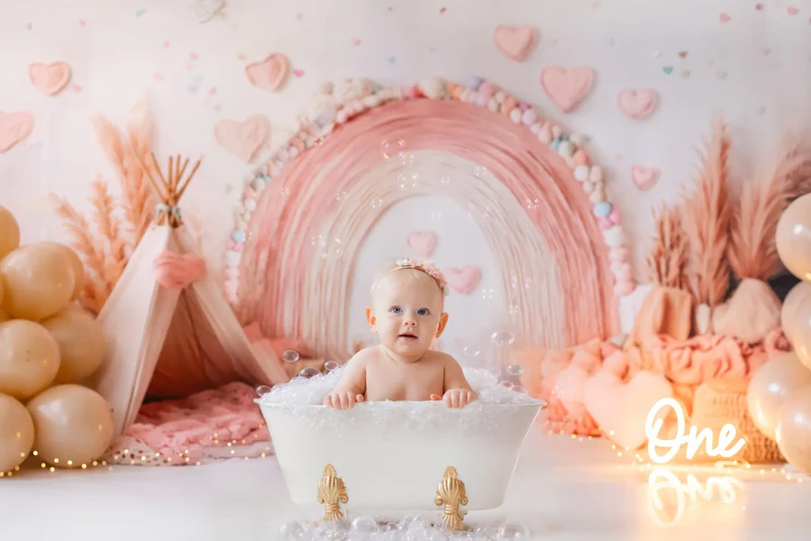 Kate Atelier Boho Rainbow Tent Hearts Pink Backdrop