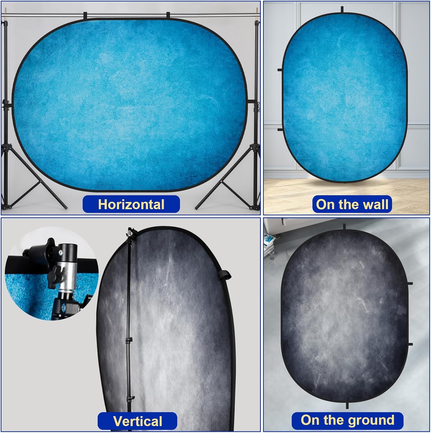 Kate Atelier Abstract Ocean Blue /Dark Gray Collapsible Backdrop 