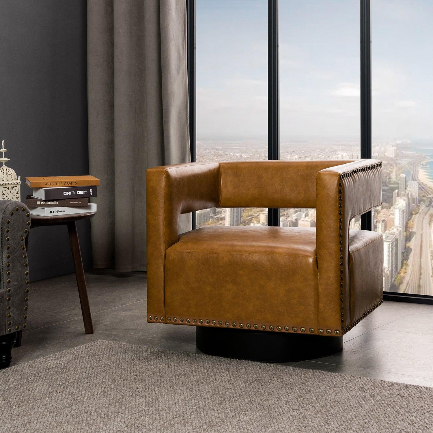 Martaci Vegan Leather Swivel Barrel Chair - Hulala Home