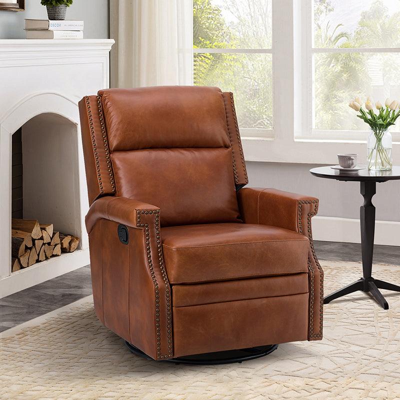 Canace modern Genuine leather Manual Glider recliner swivel chair - Hulala Home