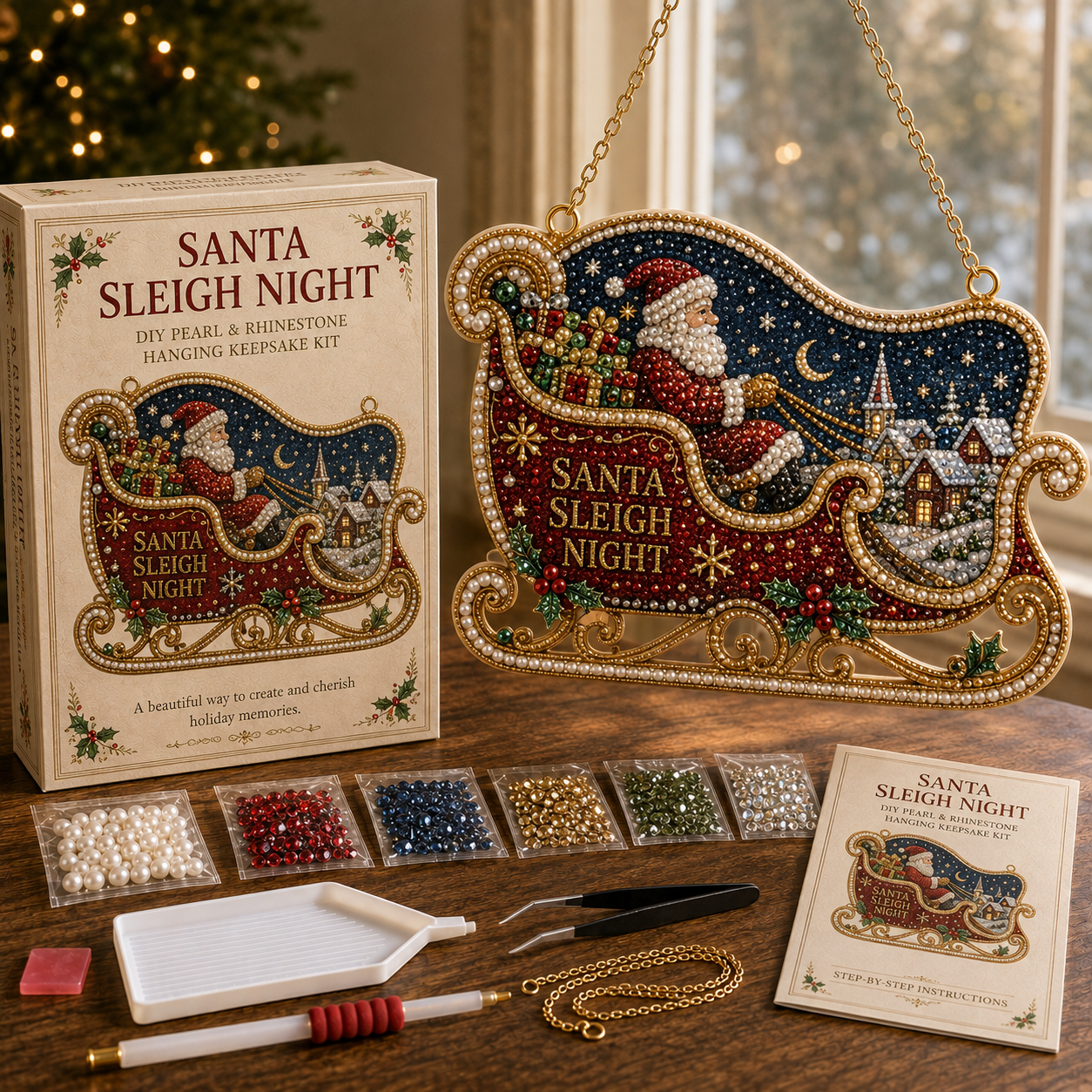 🎄 Christmas Memories Pearl & Rhinestone Hanging Keepsake DIY Kit-HandPrint