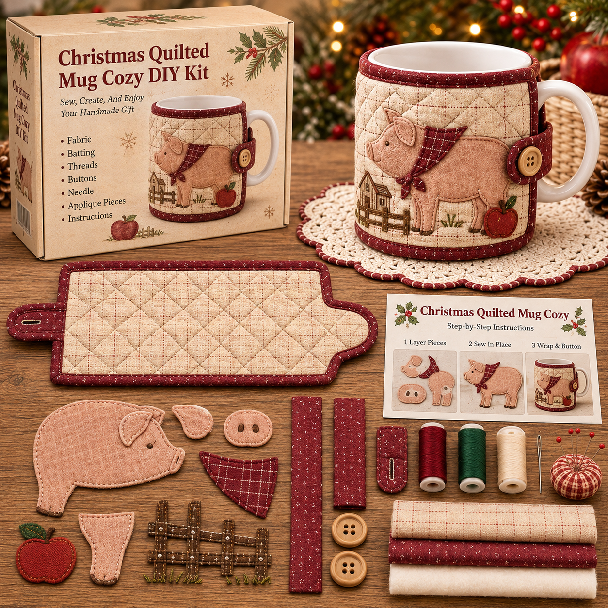 🐷 Farmhouse Friends Mug Cozy Sewing Kit-HandPrint