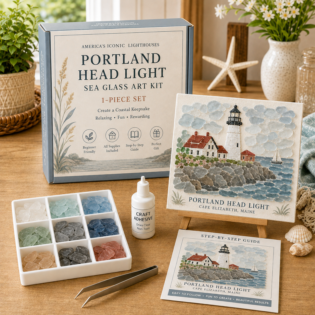 🌊 America’s Iconic Lighthouses Sea Glass Art Kit-HandPrint