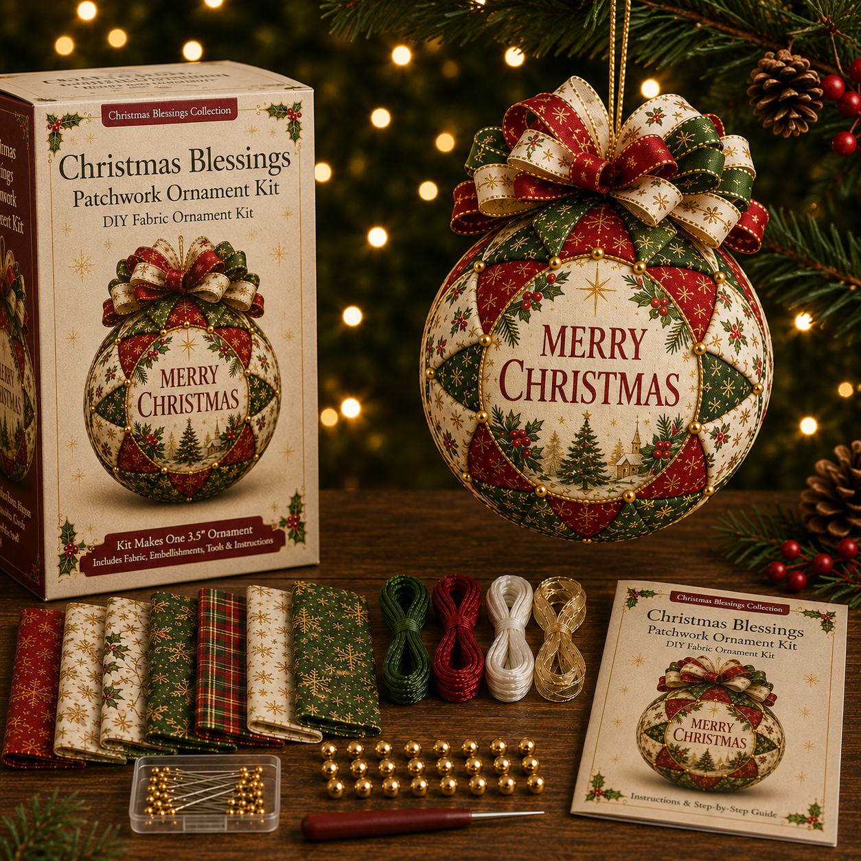 🎄 Christmas Blessings Patchwork Ornament DIY Kit-HandPrint