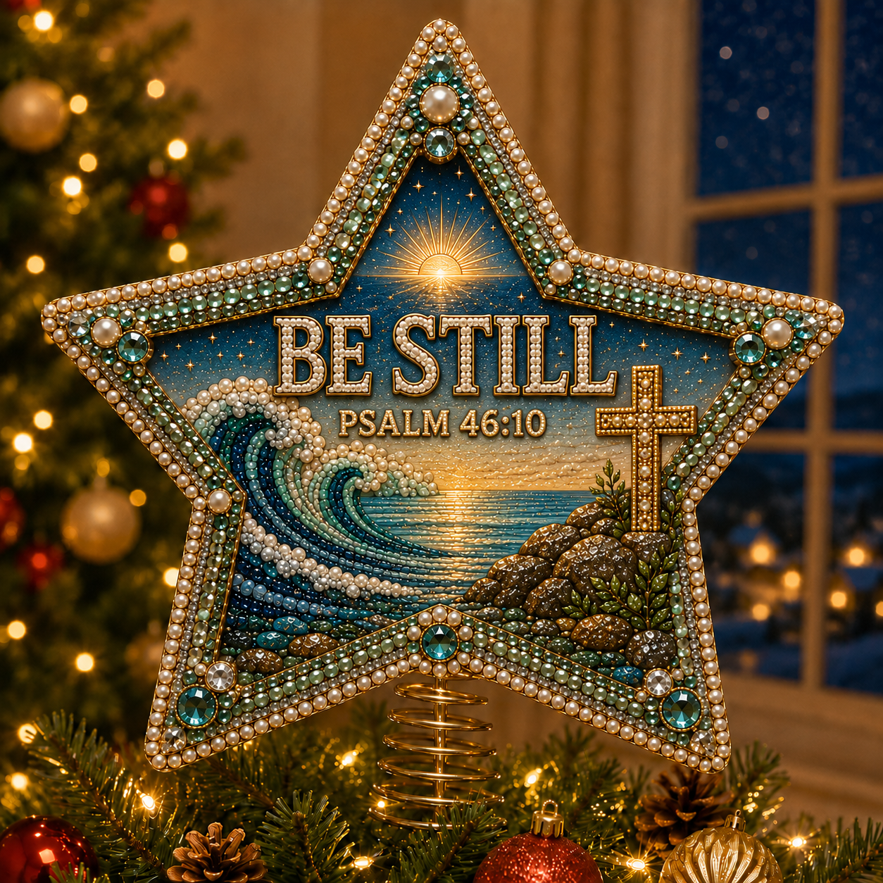 ⭐ Faith & Scripture Pearl Diamond Art Christmas Tree Topper Kit-HandPrint