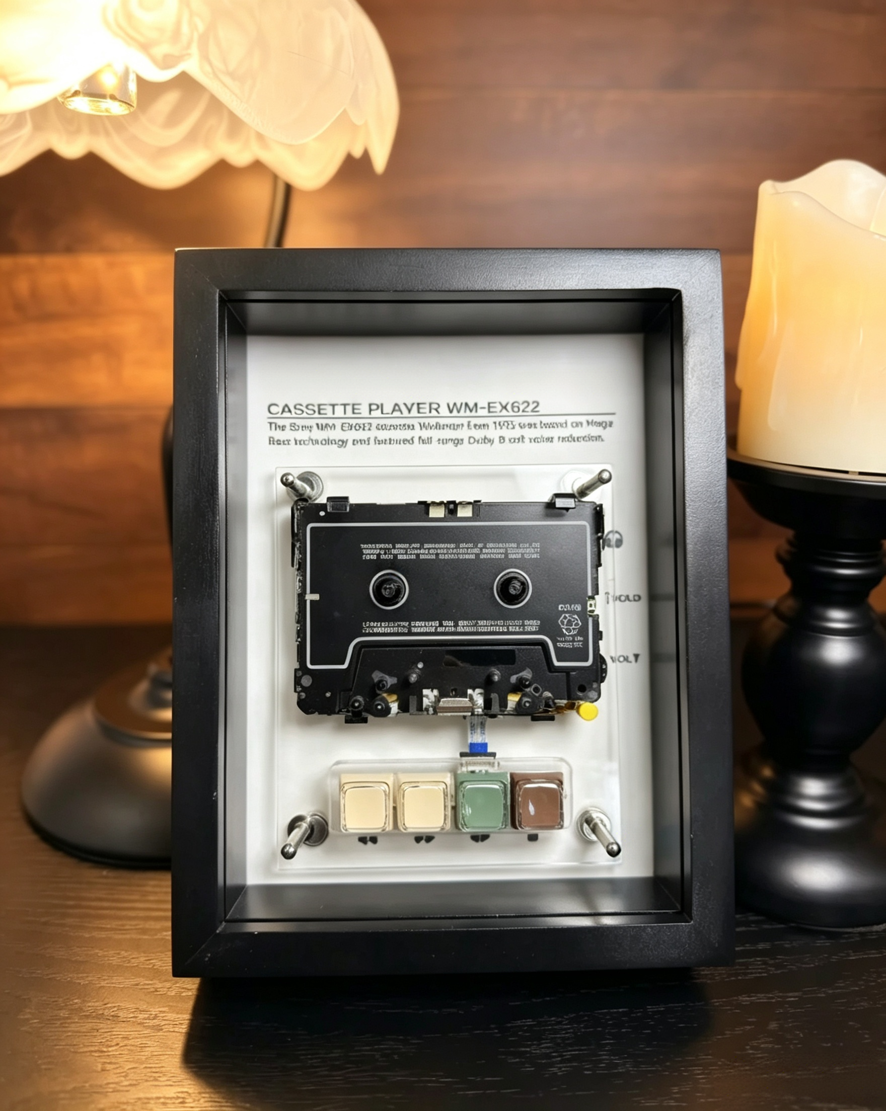 Vintage Cassette Player Frame with Functional Tape Playback & Retro Wall Art Design-HandPrint