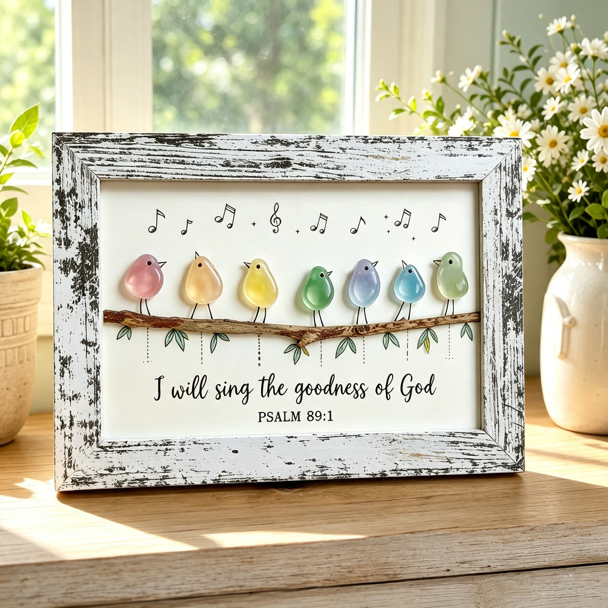 🎁Christian Sea Glass Bird Art-HandPrint