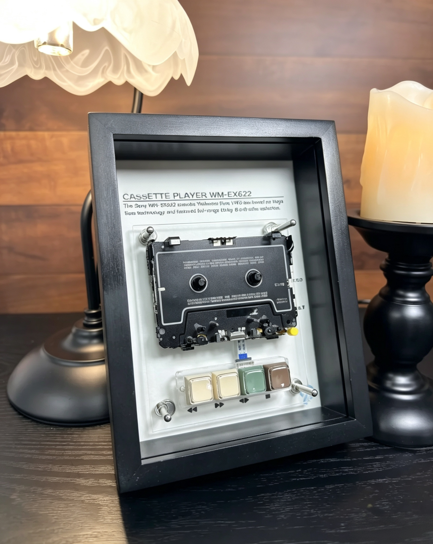 Vintage Cassette Player Frame with Functional Tape Playback & Retro Wall Art Design-HandPrint