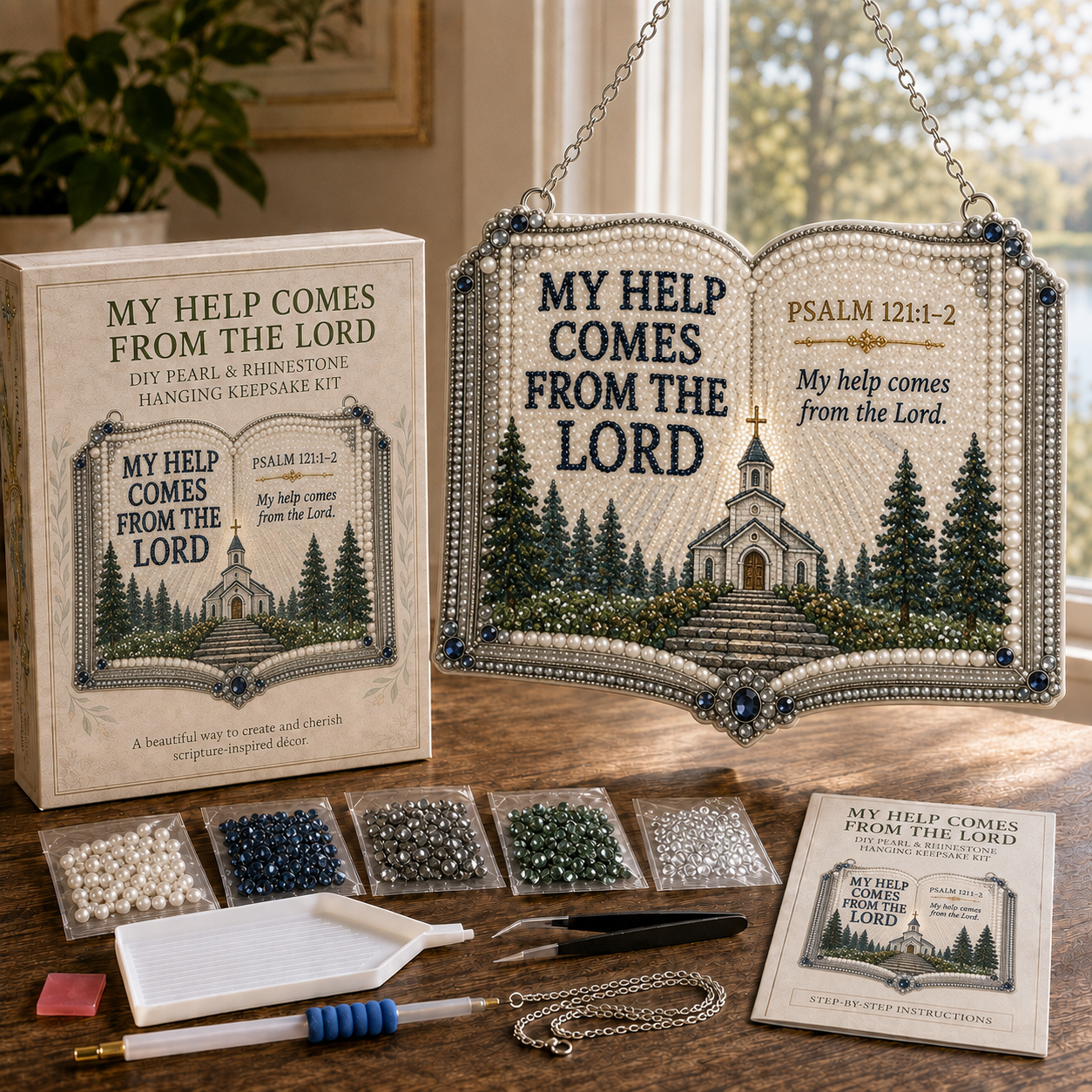 📖 Psalms of Comfort & Strength Pearl & Rhinestone Book Hanging Keepsake Kit-HandPrint