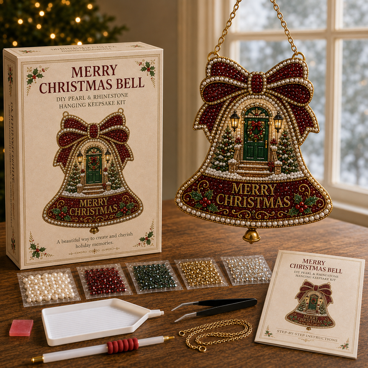 🎄 Christmas Memories Pearl & Rhinestone Hanging Keepsake DIY Kit-HandPrint