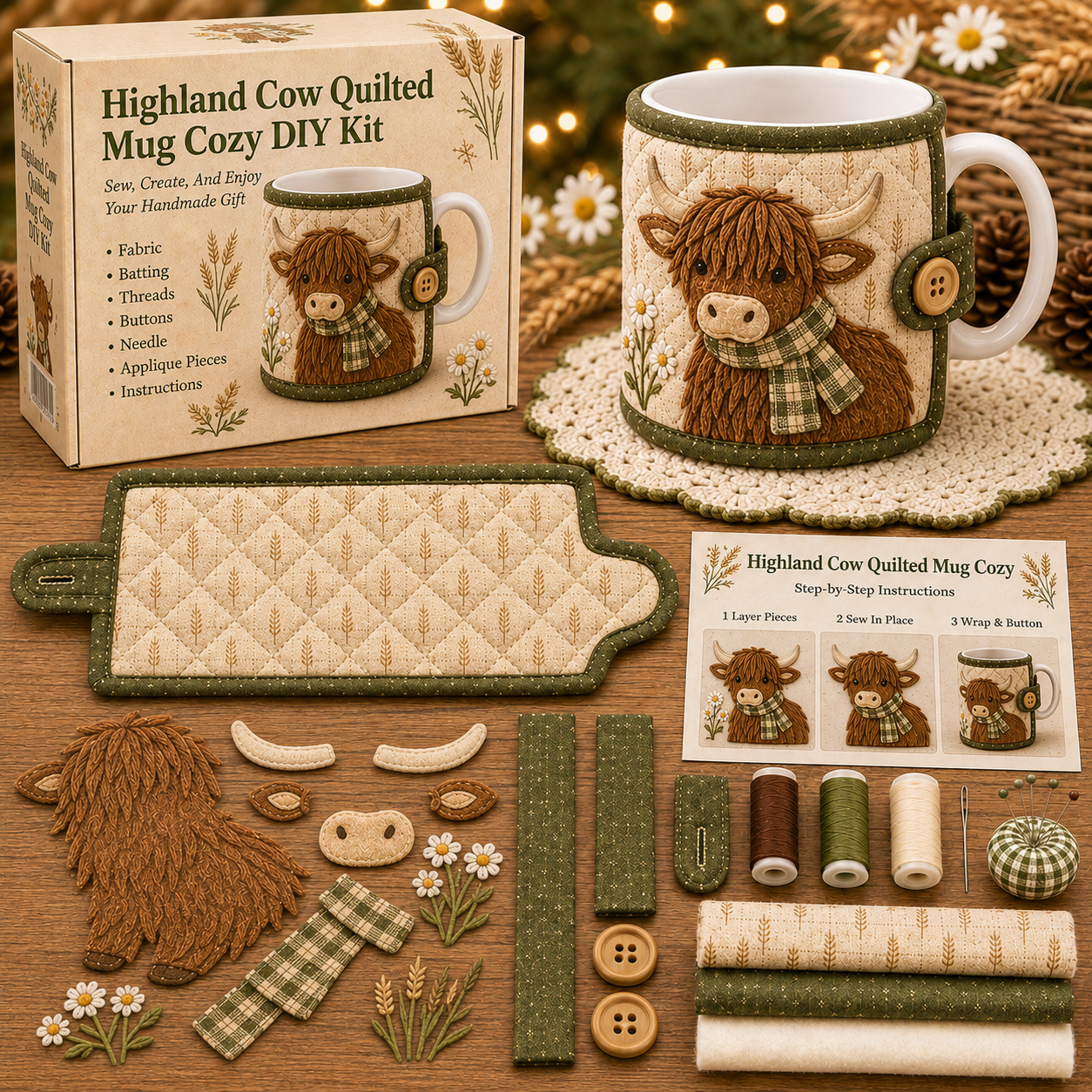 🐷 Farmhouse Friends Mug Cozy Sewing Kit-HandPrint