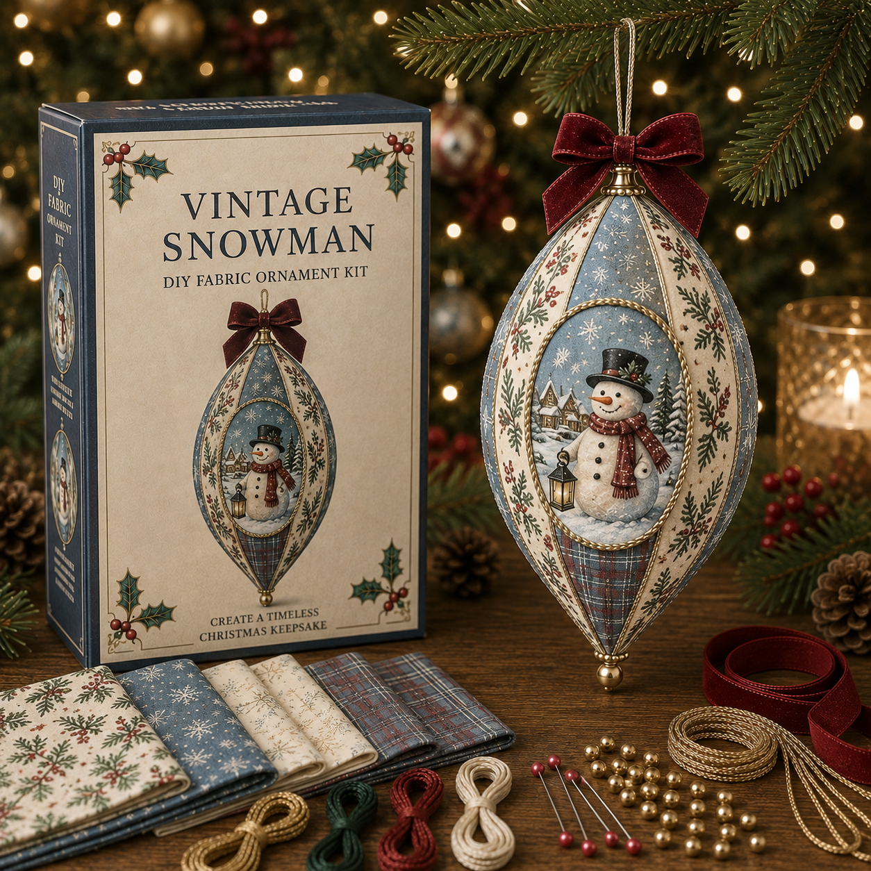 🎄 Vintage Christmas Fabric Ornament DIY Kit-HandPrint