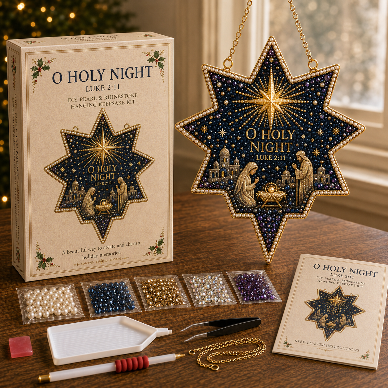 🎄 Christmas Memories Pearl & Rhinestone Hanging Keepsake DIY Kit-HandPrint