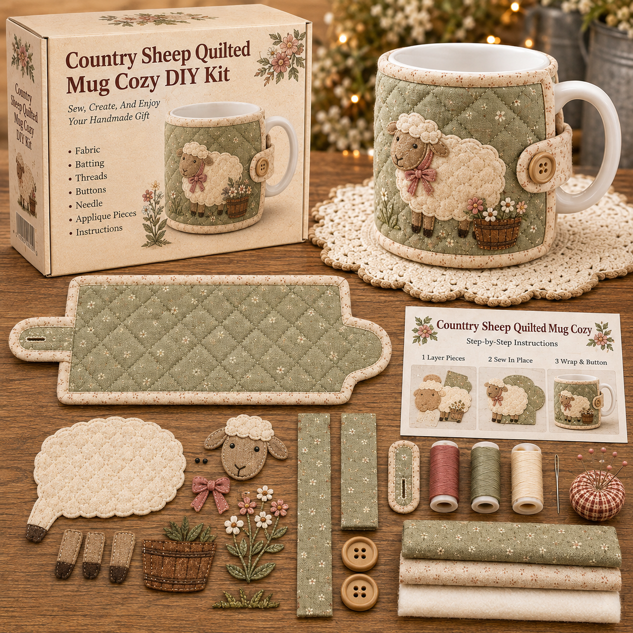 🐷 Farmhouse Friends Mug Cozy Sewing Kit-HandPrint