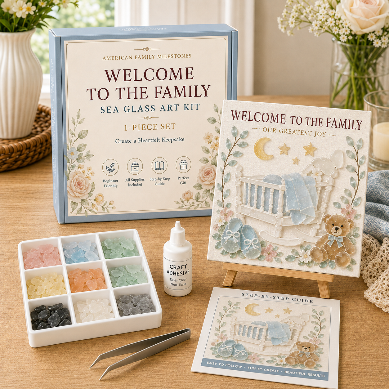 🏡 American Family Milestones Sea Glass Art Kit-HandPrint
