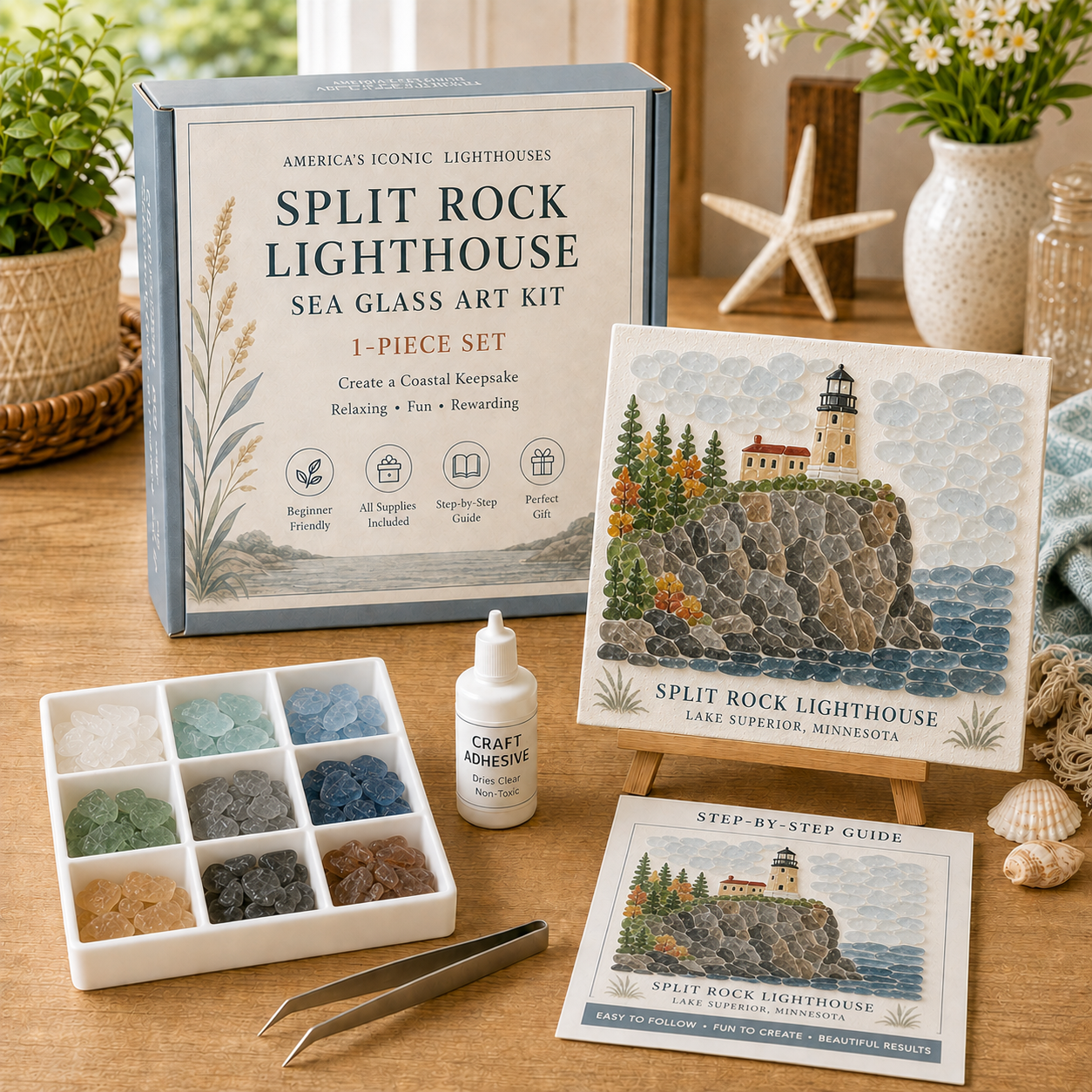 🌊 America’s Iconic Lighthouses Sea Glass Art Kit-HandPrint