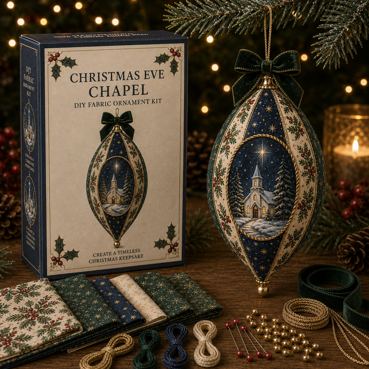 🎄 Vintage Christmas Fabric Ornament DIY Kit-HandPrint