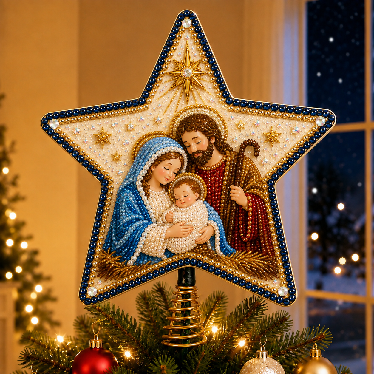 ⭐ Christian Faith Pearl Diamond Art Christmas Tree Topper Kit-HandPrint