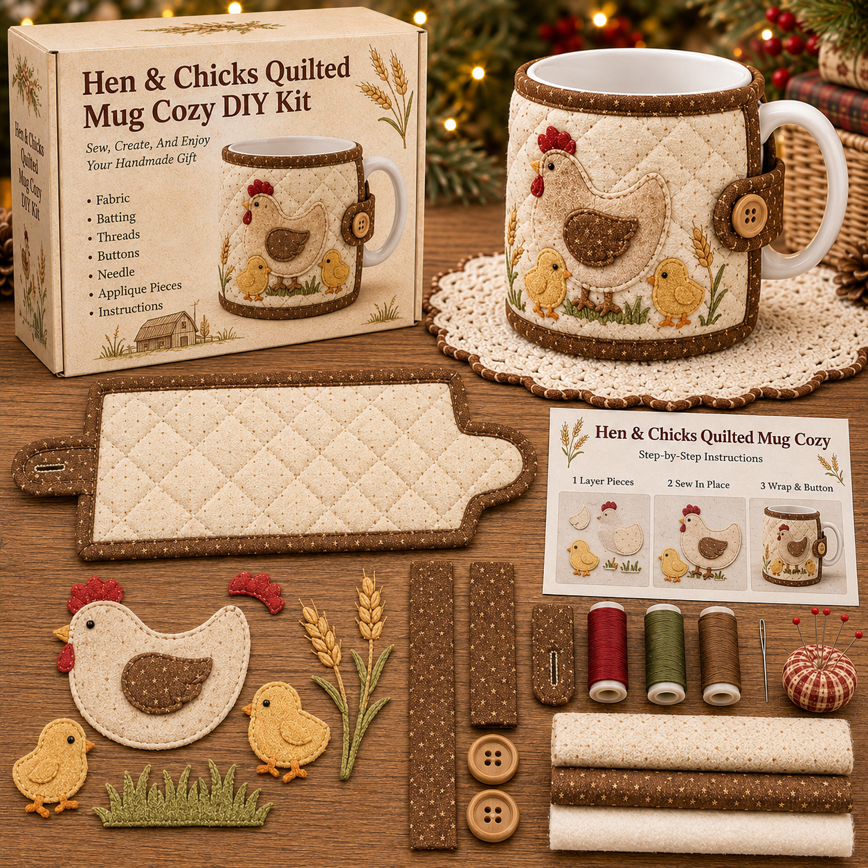 🐷 Farmhouse Friends Mug Cozy Sewing Kit-HandPrint