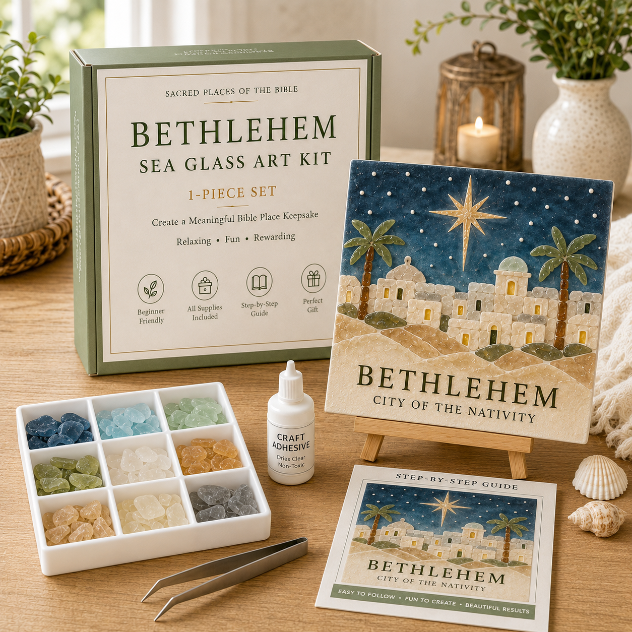 ⛪ Sacred Places of the Bible Sea Glass Art Kit-HandPrint
