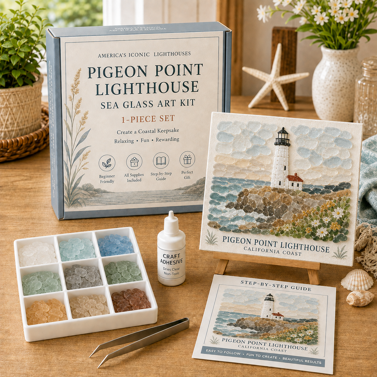 🌊 America’s Iconic Lighthouses Sea Glass Art Kit-HandPrint