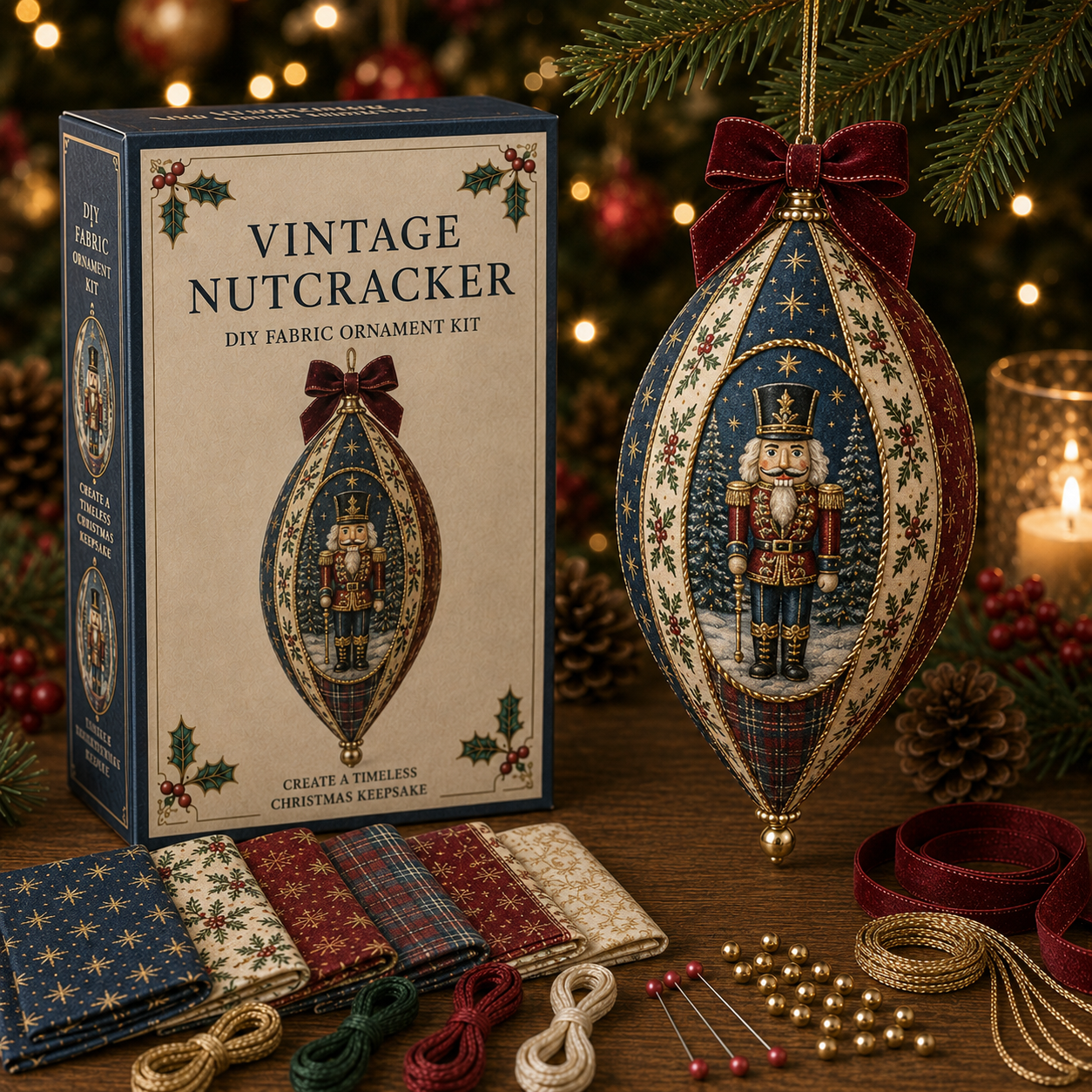 🎄 Vintage Christmas Fabric Ornament DIY Kit-HandPrint