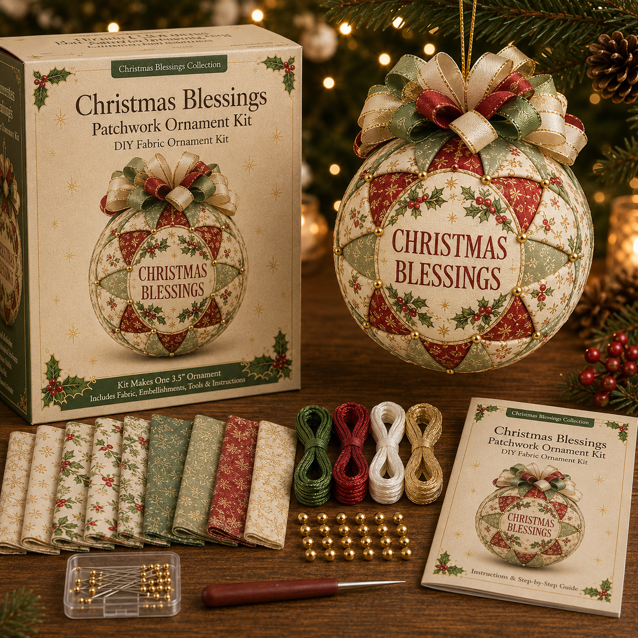 🎄 Christmas Blessings Patchwork Ornament DIY Kit-HandPrint