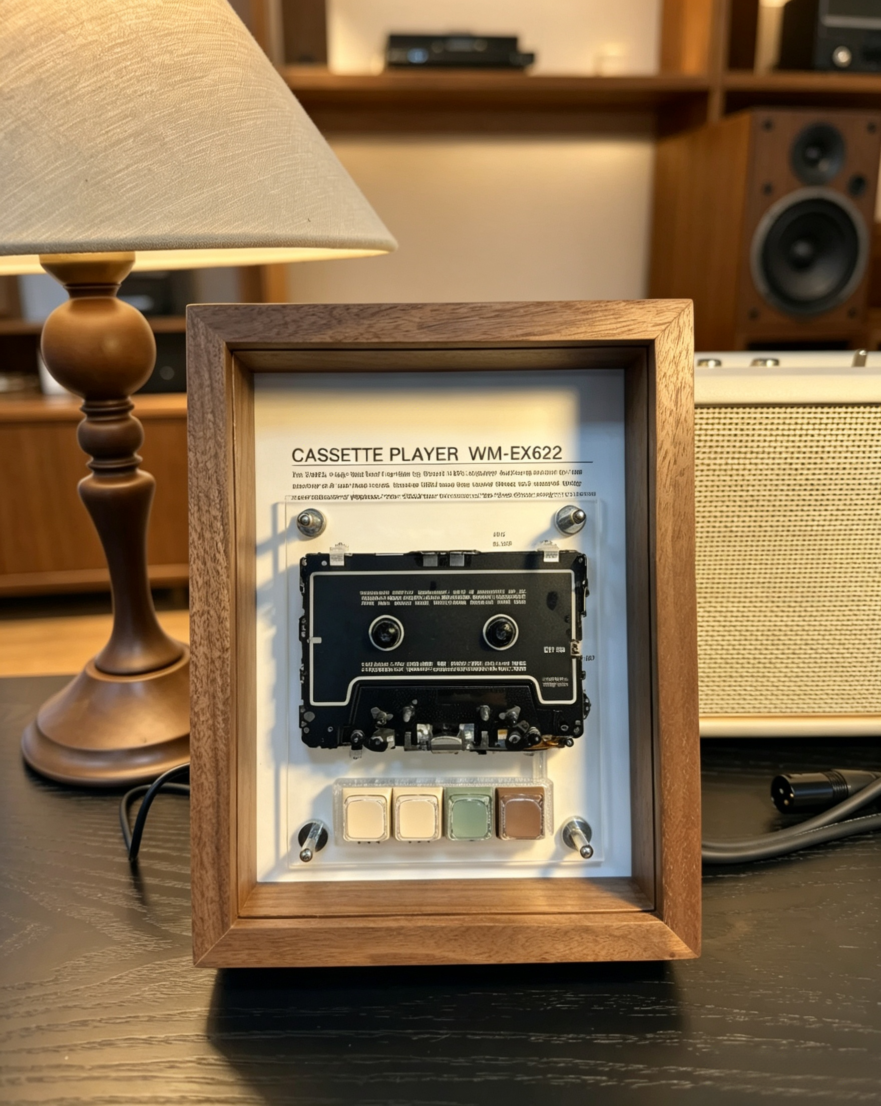 Vintage Cassette Player Frame with Functional Tape Playback & Retro Wall Art Design-HandPrint